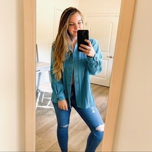 L.L. Bean Corduroy Oversized Button Up Shirt Blue